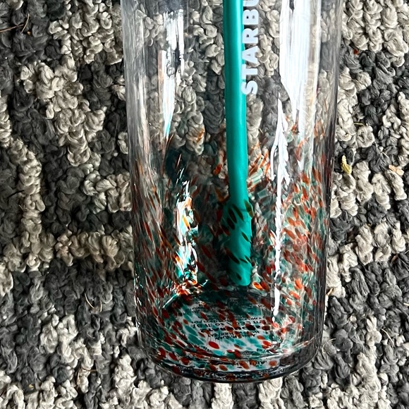 Starbucks Glass Tumbler with Teal and Orange Design - Picture 4 of 5